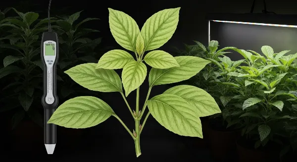 Plante d'intérieur avec croissance lente due à un manque de lumière, feuilles pâles et tiges étirées