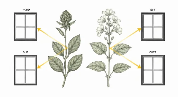 Schéma montrant l'impact de la lumière sur la croissance des plantes d'intérieur