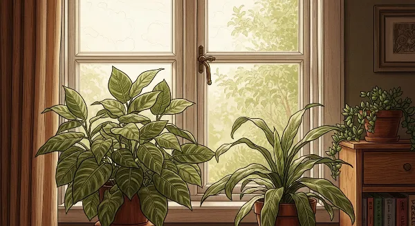 Plante d'intérieur saine près d'une fenêtre à double vitrage en hiver