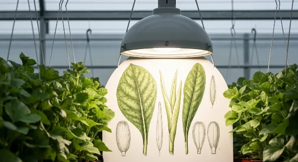 Lampe LED horticole éclairant des plantes en croissance dans un espace de culture intérieur