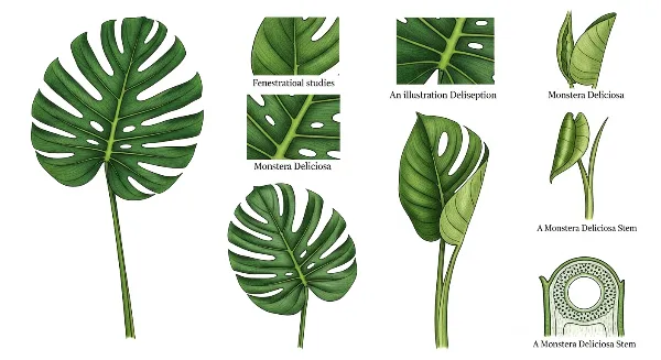 Monstera Deliciosa avec de grandes feuilles fenestrées recevant une lumière indirecte filtrée dans un salon moderne