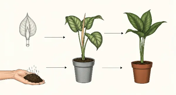 Personne arrosant une plante d'intérieur et vaporisant ses feuilles pour maintenir l'humidité ambiante.