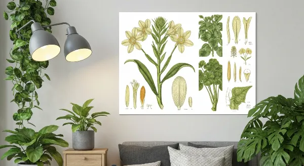 Plantes d'intérieur luxuriantes dans une pièce sombre avec éclairage d'appoint