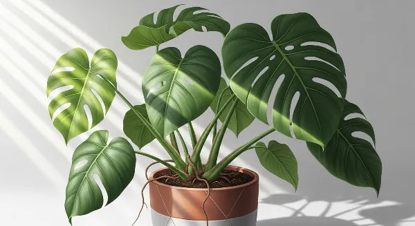 Plante d'intérieur saine et lumineuse, captant les rayons du soleil