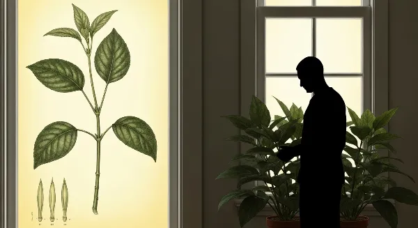 Plante d'intérieur étirée et pâle, cherchant la lumière près d'une fenêtre